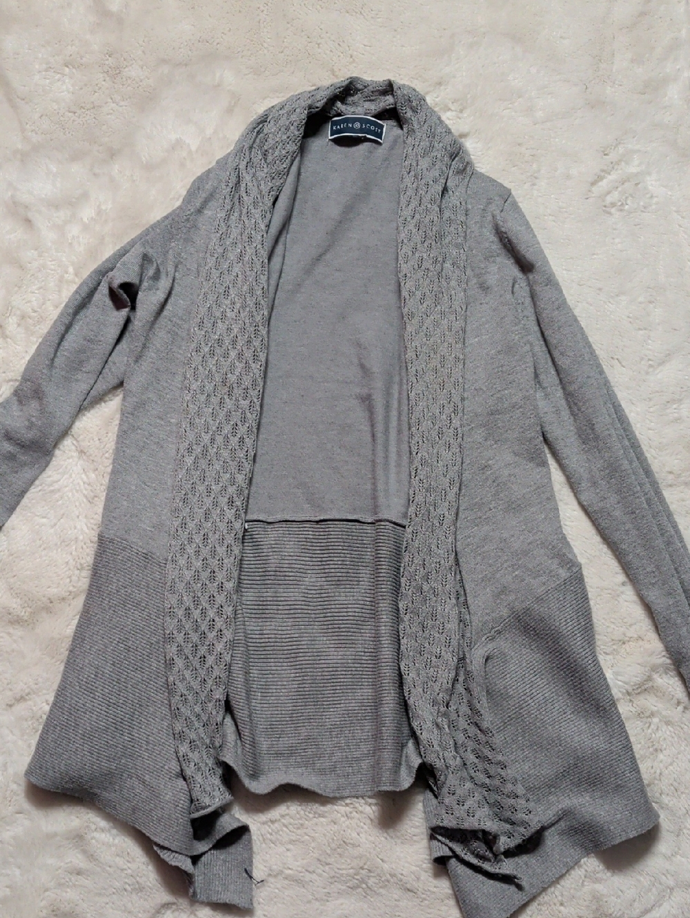 Karen Scott Light Gray Open-Front Knit Cardigan